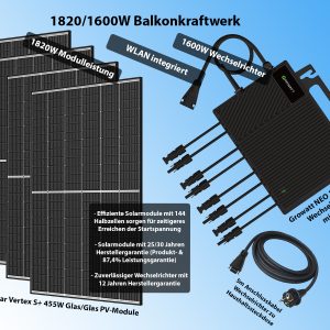 1820W Balkonkraftwerk mit Growatt NEO 1600M-X2 & Trina Solarmodulen