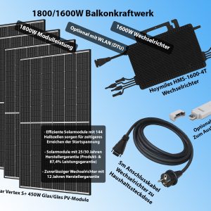 1800W Balkonkraftwerk mit Hoymiles HMS-1600 & Trina Solarmodulen